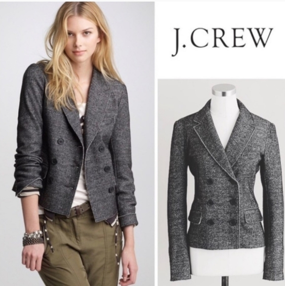 J. Crew Jackets & Blazers - J Crew Thandie Marled Double Breasted Blazer Size 2 Wool Gray Jacket Y2K Unlined